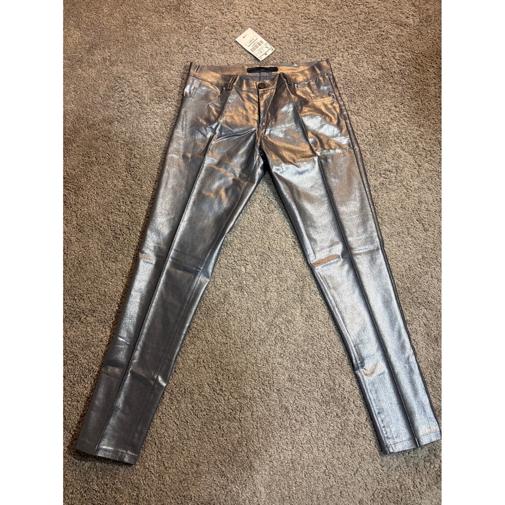 Zara CBRL Metallic Silver Coated Jeans Slim Fit Pants Y2K women's L 30